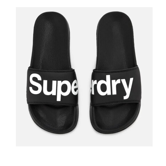 SUPERDRY Men's Classic Pool Slide Sandals Size US 9/10 In Black/Optic White - Picture 1 of 6